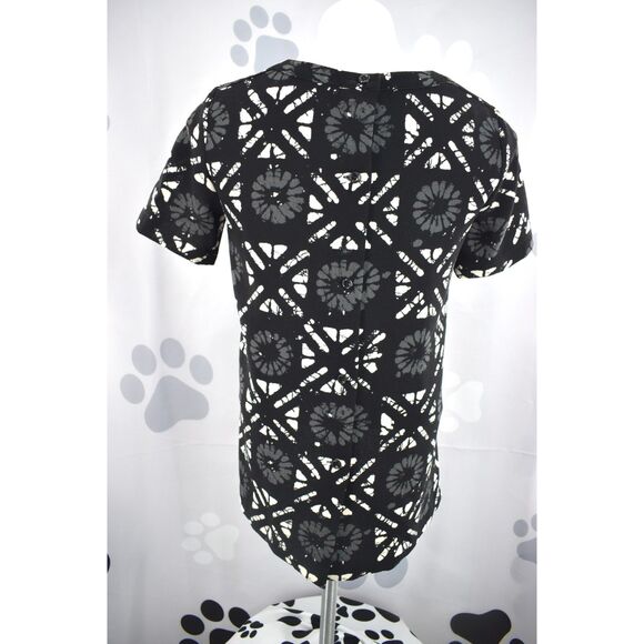 Madewell Industry Button-Back Short Sleeve Batik Grid Top Black & White Size XXS - Picture 3 of 11